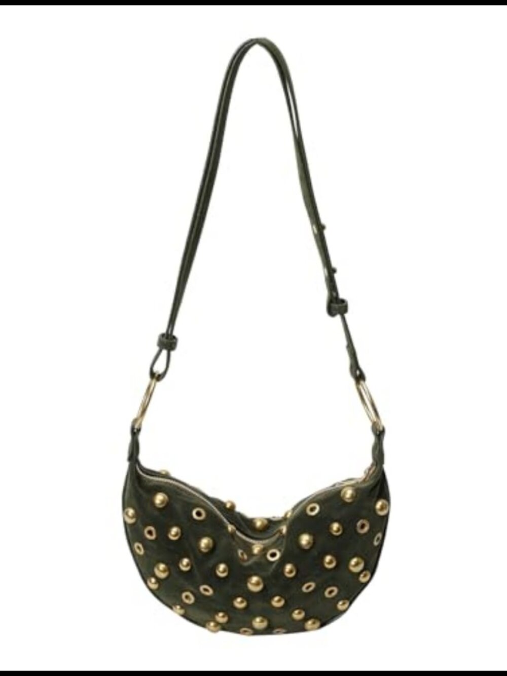 Studded Hobo Bag Faux Suede Adjustable Strap Messenger Purse